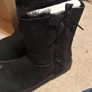 UGG Black Winter Boots with Ribbon Detail